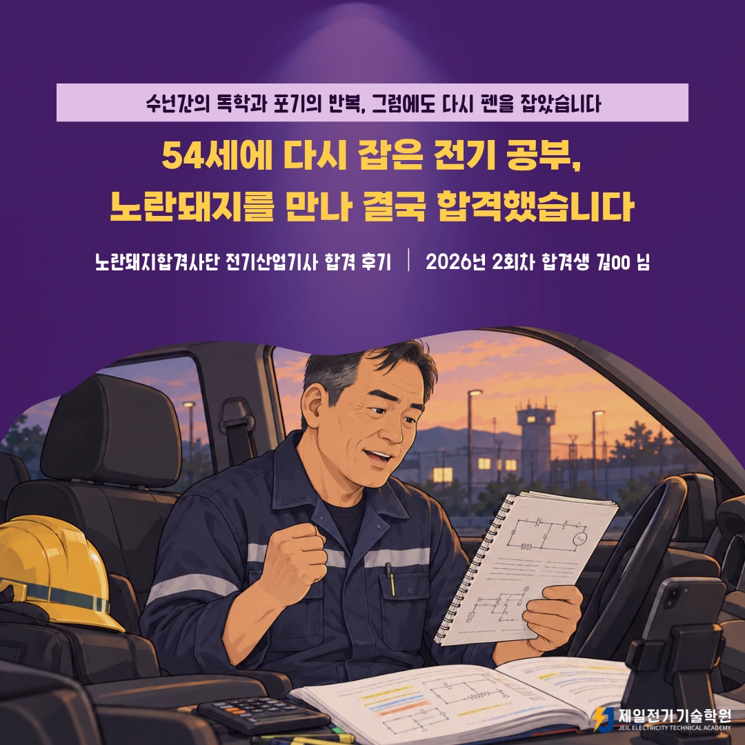 54세 군부대 시설관리원의 전기산업기사 합격 후기, 2026년 2회차 최종 합격생 길OO 님